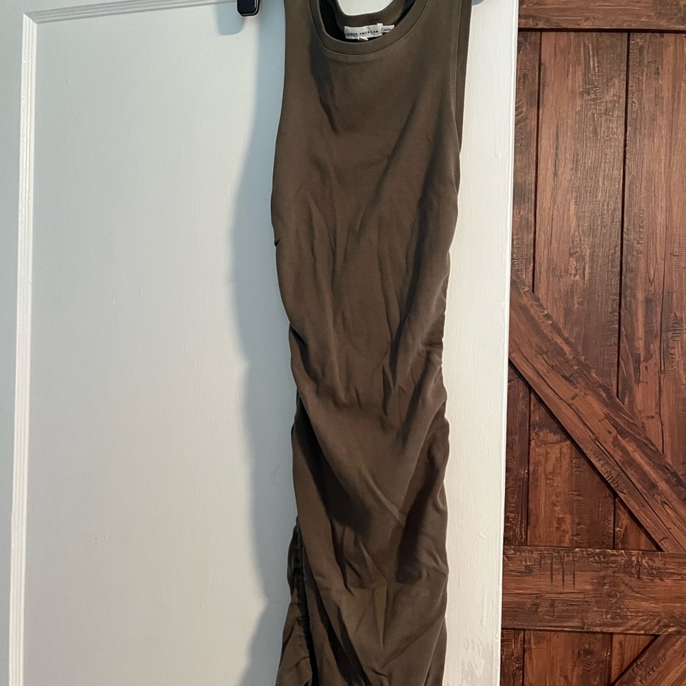 Good American Ruched Tank Mini Dress Olive - Picture 2 of 5